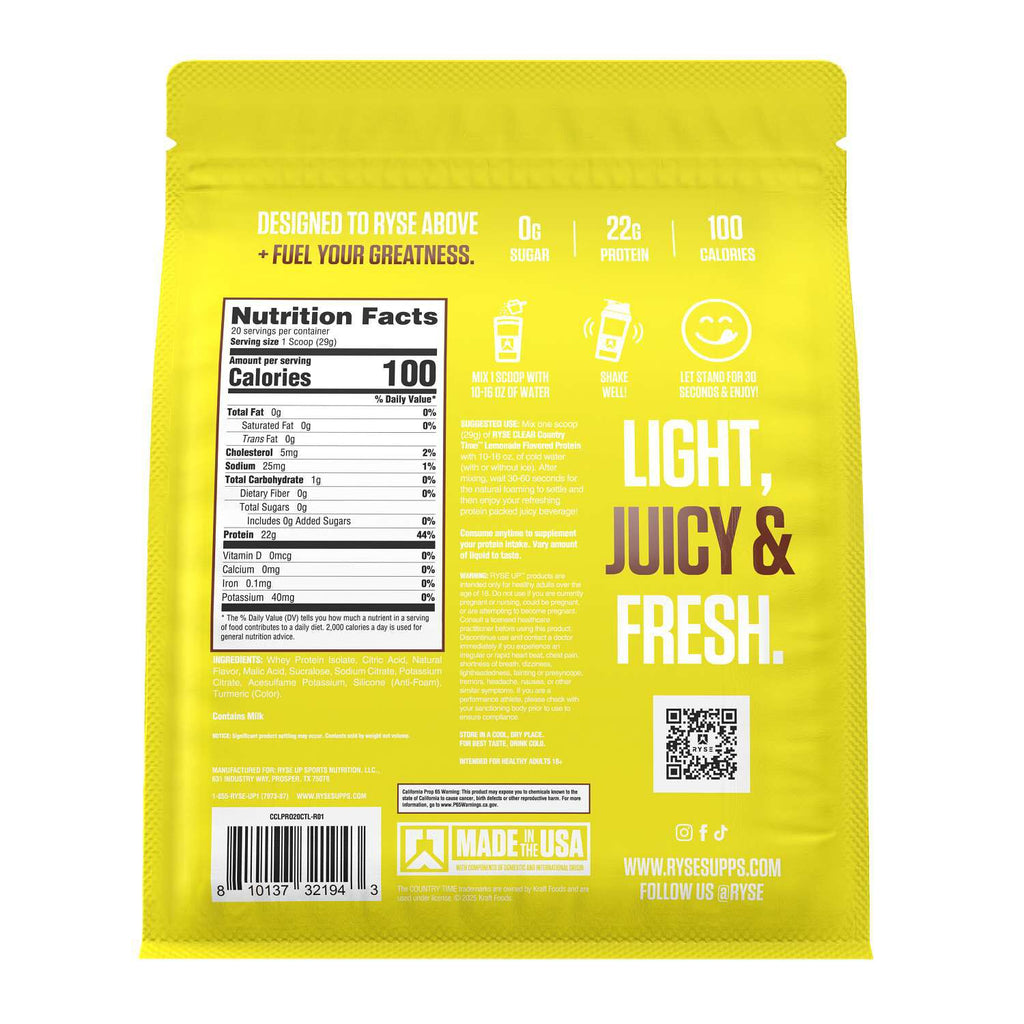 RYSE Clear Protein - Country Time™ Lemonade - 20.5 oz (20 Servings)