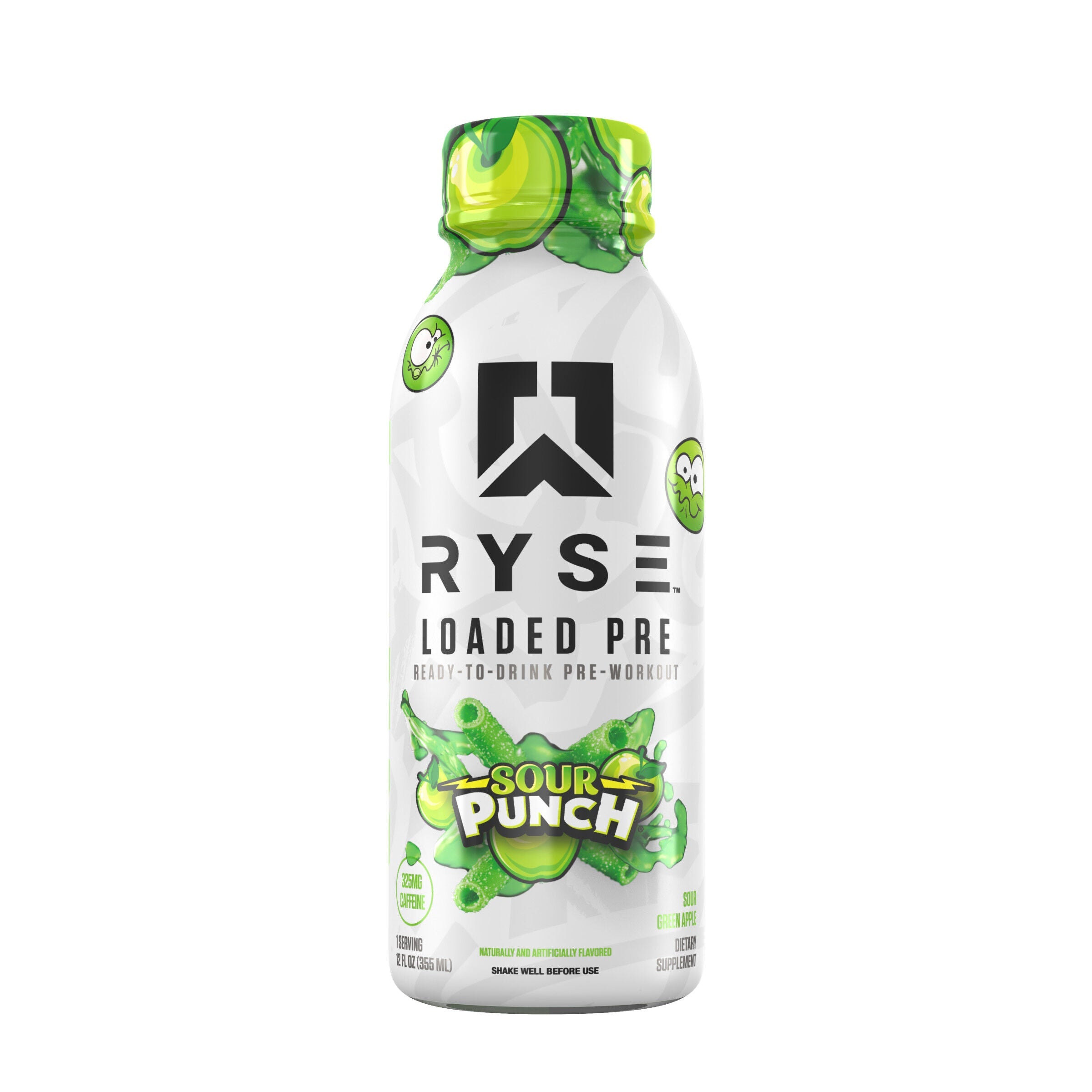 RYSE Loaded Pre-Workout RTD - Sour Punch Green Apple - 12 fl oz (12 Bottles)